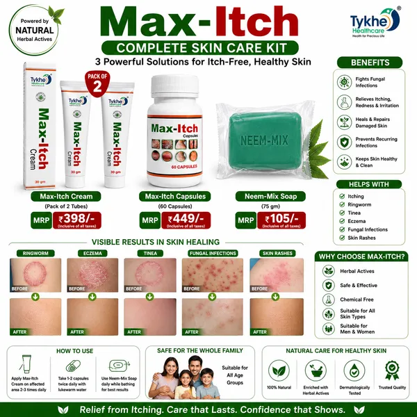 MaxITch_Antifungal_Combo_KIT_of_Cream__Pack_of_2_|_1_Capsules_|_1_Neem_Soap_