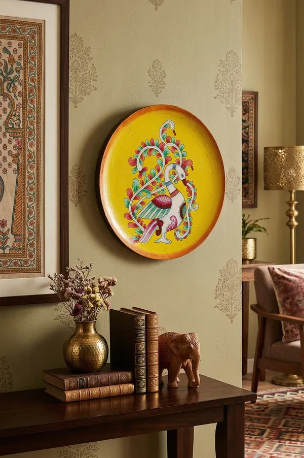 Yellow_Wooden_Premium_Peacock_Decor_Plate_For_Home_Decor