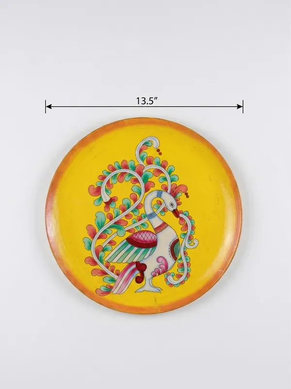 Yellow_Wooden_Premium_Peacock_Decor_Plate_For_Home_Decor