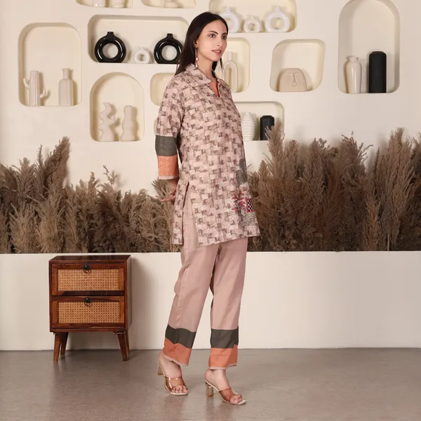 Beige_Printed_Chikan_Co-ord_Set