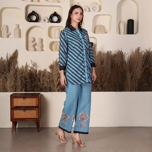 Blue_Printed_Chikan_Shirt_Set