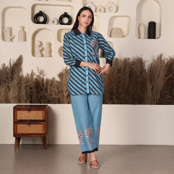 Blue_Printed_Chikan_Shirt_Set