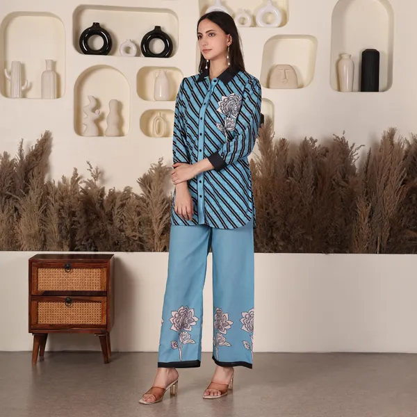 Blue_Printed_Chikan_Shirt_Set