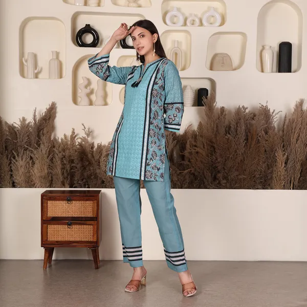 Sky_Blue_Chikan_Co-ord_Set_With_Decorative_Brooch