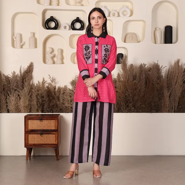 Pink_Chikan_Shirt_Set_for_Women