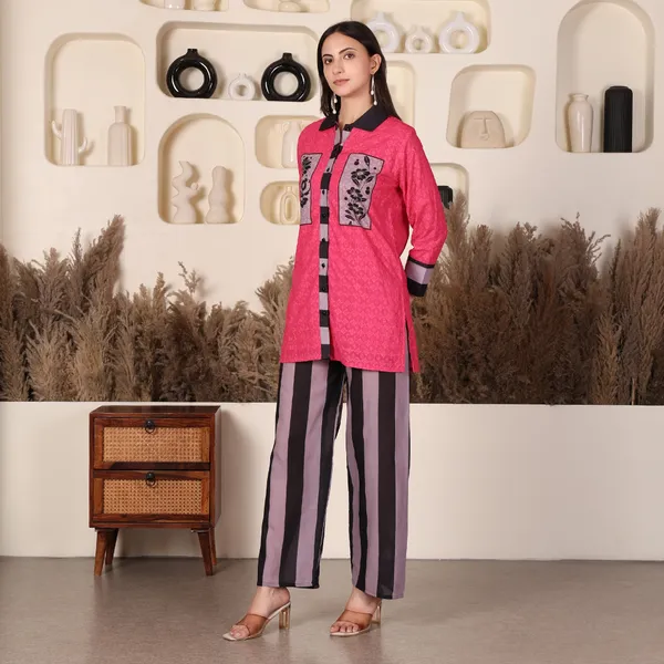 Pink_Chikan_Shirt_Set_for_Women