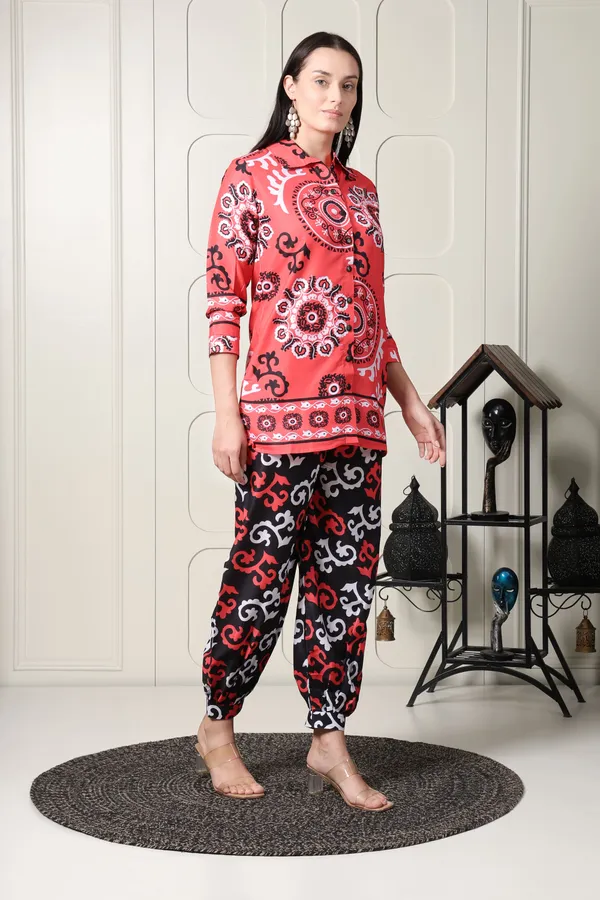Coral_Pink_Printed_Shirt_Set_With_Mandala_Design