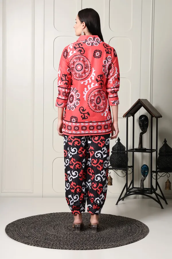 Coral_Pink_Printed_Shirt_Set_With_Mandala_Design