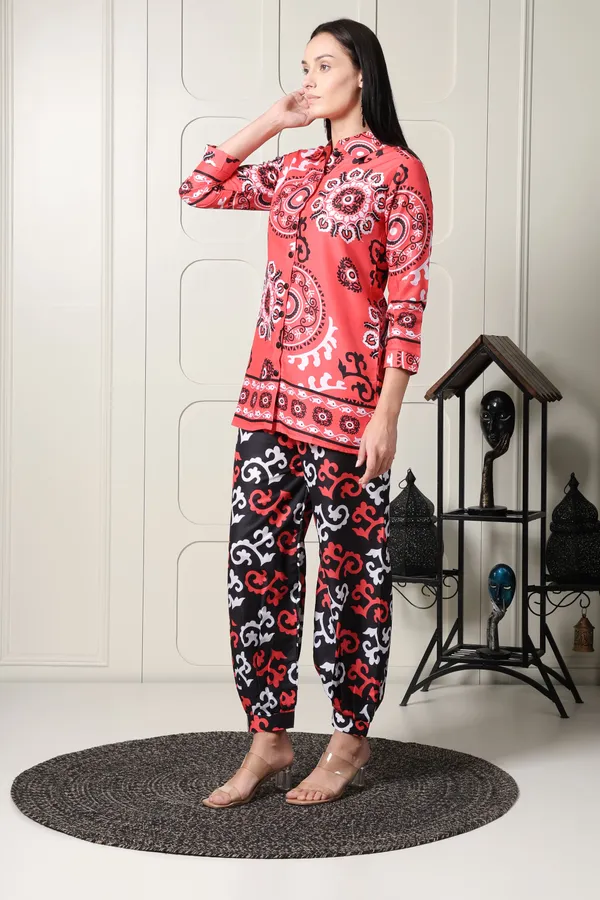 Coral_Pink_Printed_Shirt_Set_With_Mandala_Design