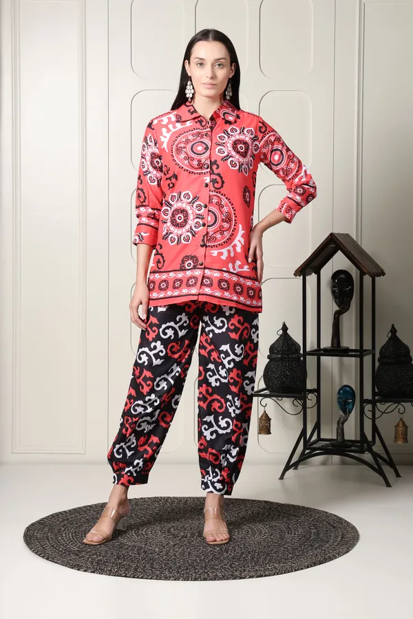 Coral_Pink_Printed_Shirt_Set_With_Mandala_Design