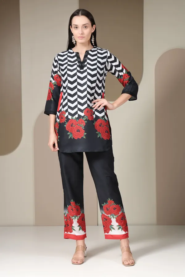Black_And_White_Chevron_Print_Co-ord_Set_With_Floral_Border