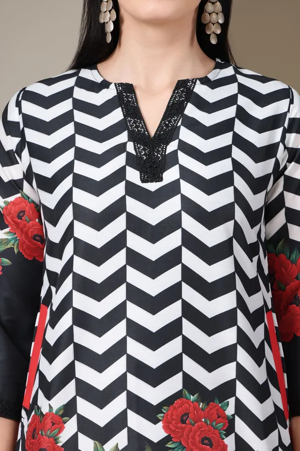 Black_And_White_Chevron_Print_Co-ord_Set_With_Floral_Border