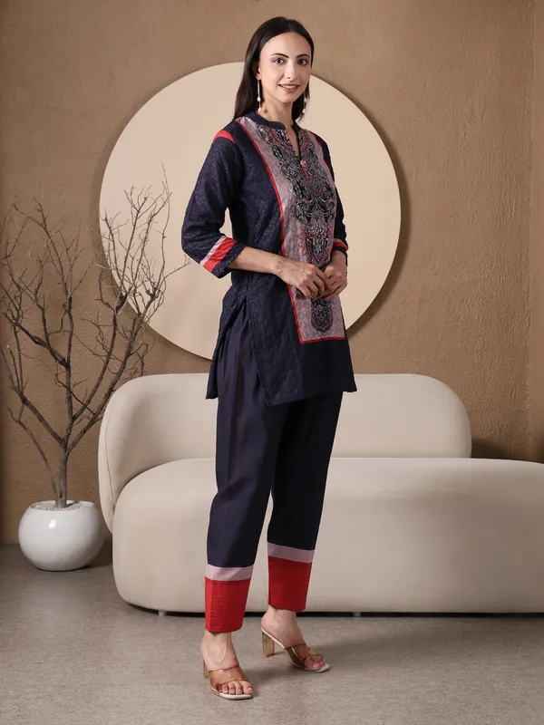 Navy_Blue_Printed_Chikan_Co-ord_Set