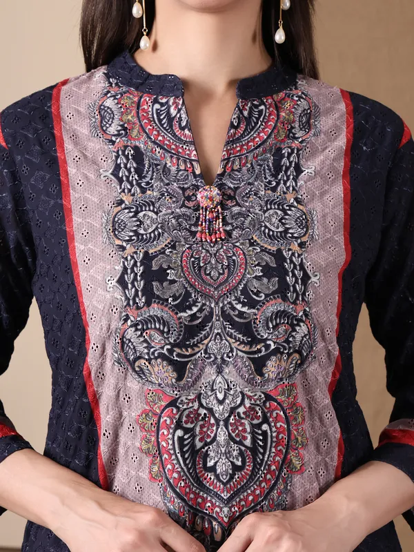 Navy_Blue_Printed_Chikan_Co-ord_Set
