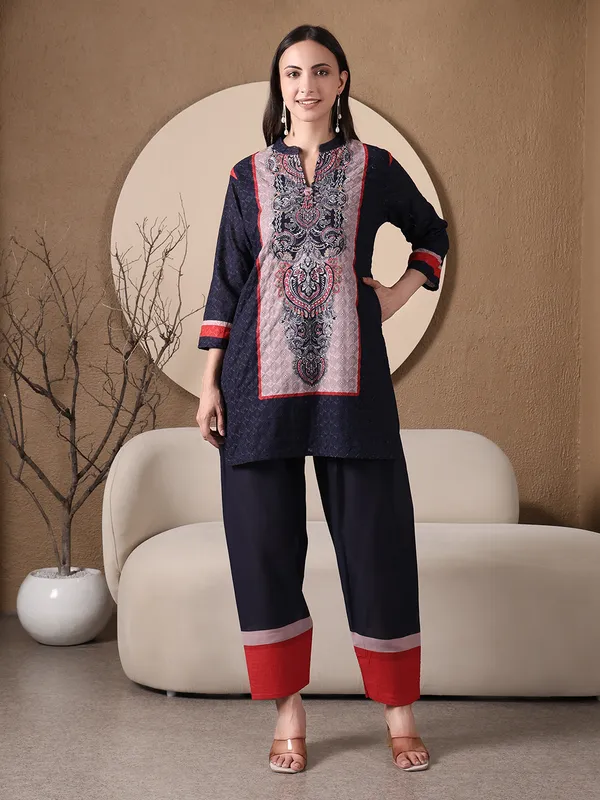 Navy_Blue_Printed_Chikan_Co-ord_Set