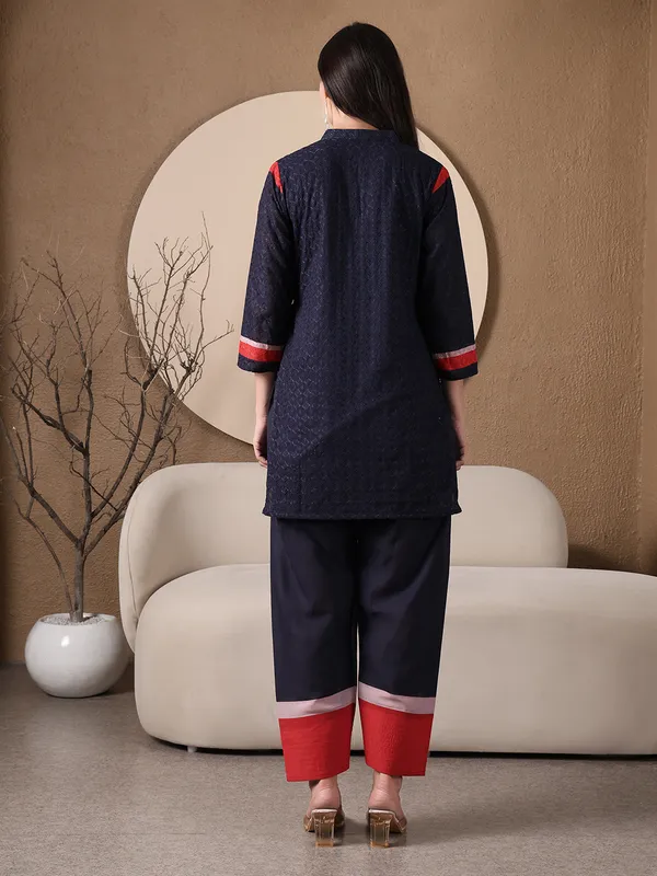 Navy_Blue_Printed_Chikan_Co-ord_Set