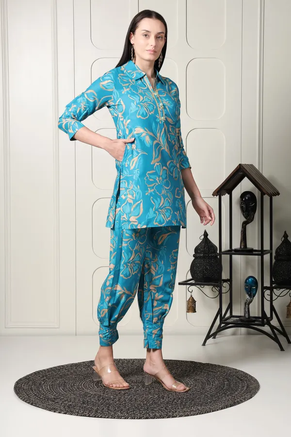 Turquoise_Floral_Printed_Co-ord_Set_For_Women