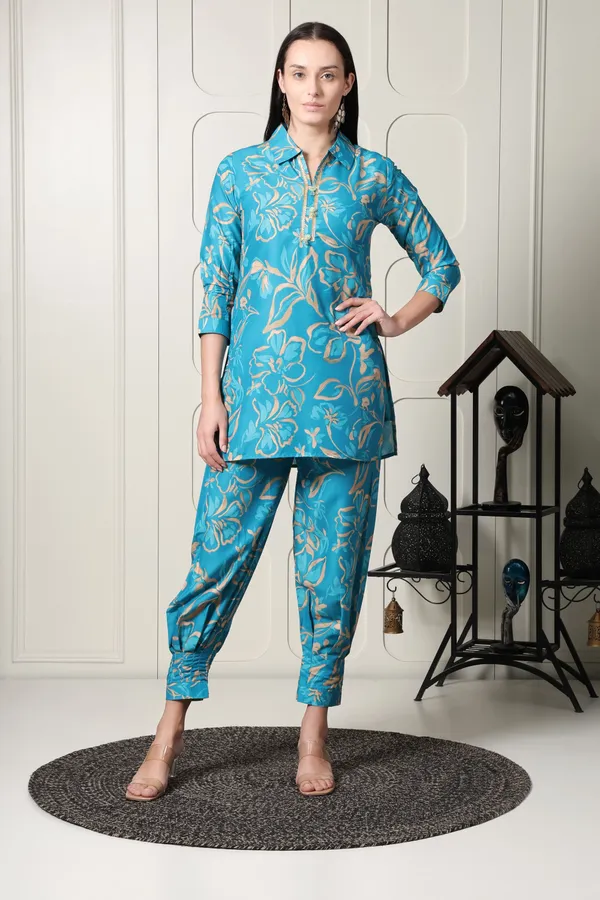 Turquoise_Floral_Printed_Co-ord_Set_For_Women