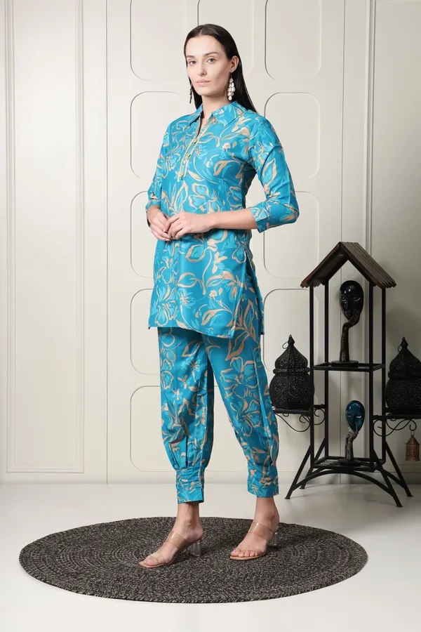 Turquoise_Floral_Printed_Co-ord_Set_For_Women