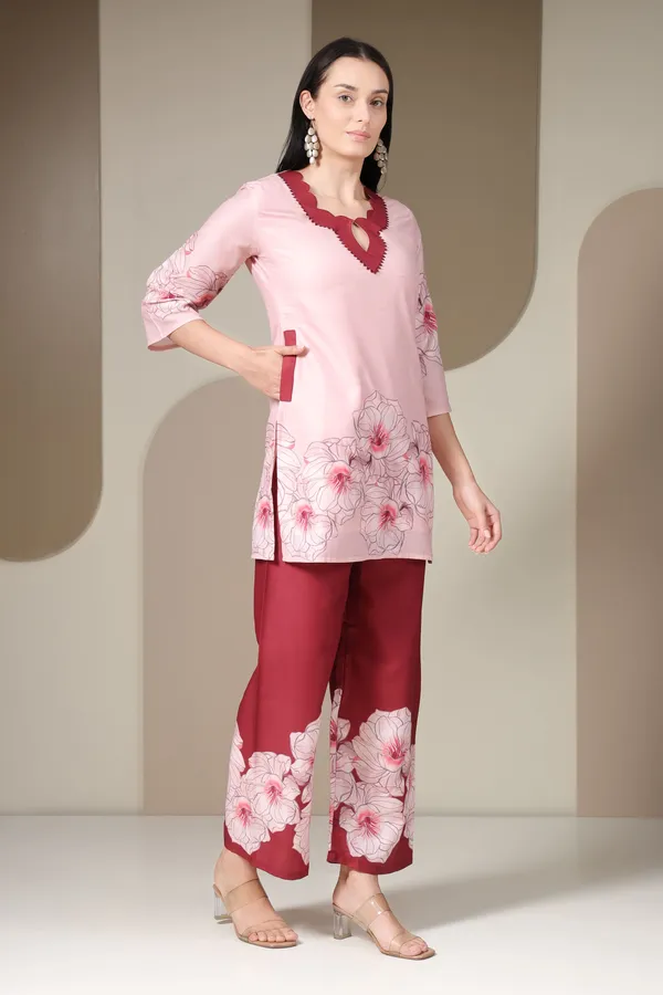 White_And_Pink_Floral_Printed_Co-ord_Set