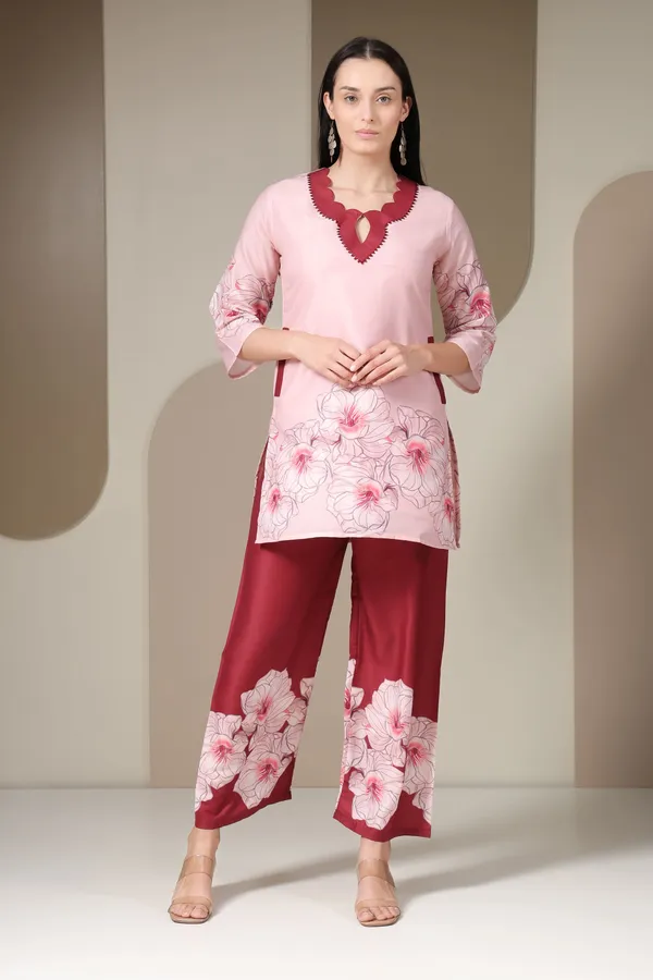 White_And_Pink_Floral_Printed_Co-ord_Set