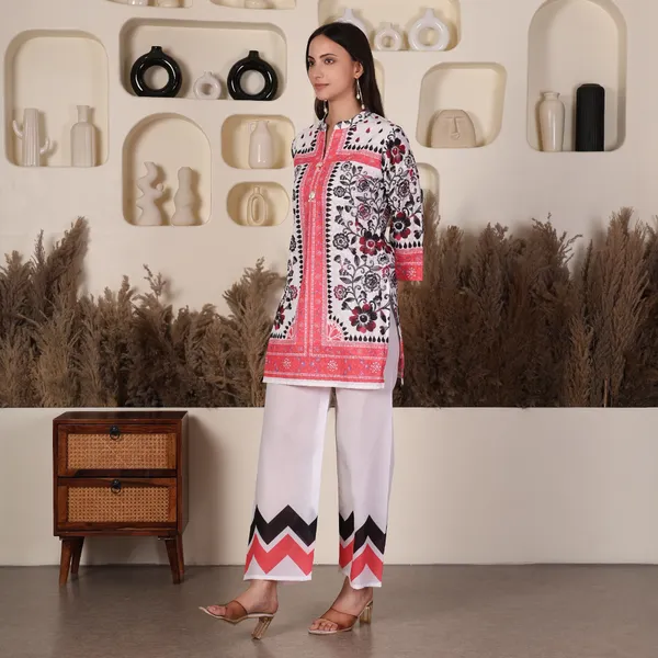 White_And_Pink_Floral_Chikan_Co-ord_Set