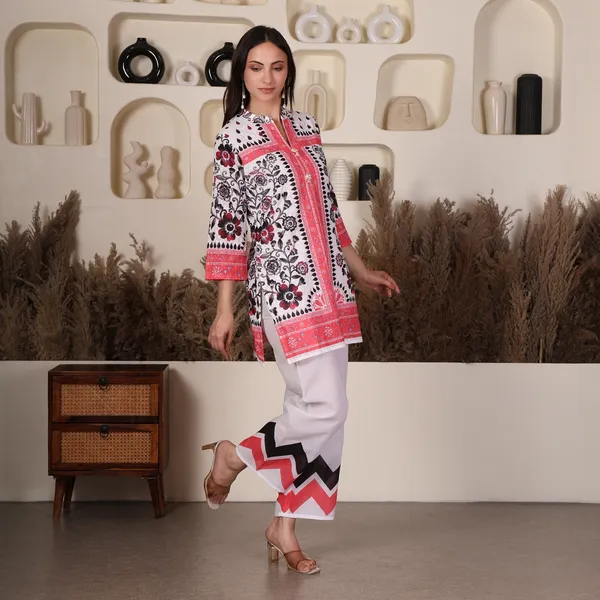 White_And_Pink_Floral_Chikan_Co-ord_Set