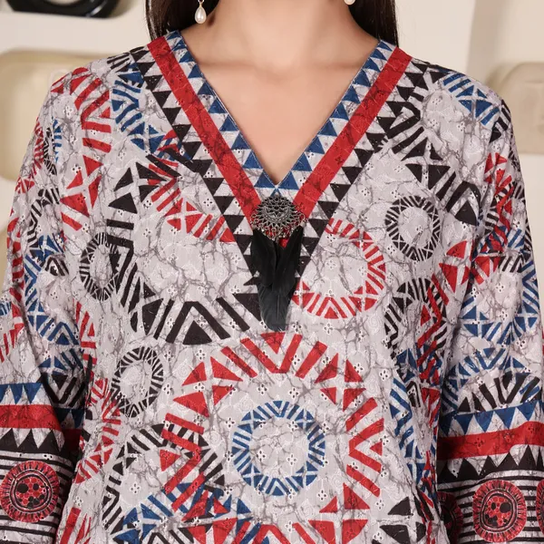 Geometrical_Print_V-Neck_Chikan_Co-ord_Set