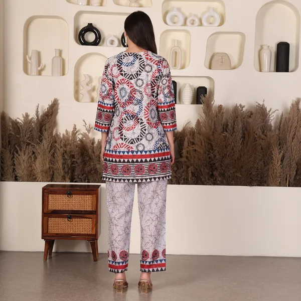 Geometrical_Print_V-Neck_Chikan_Co-ord_Set
