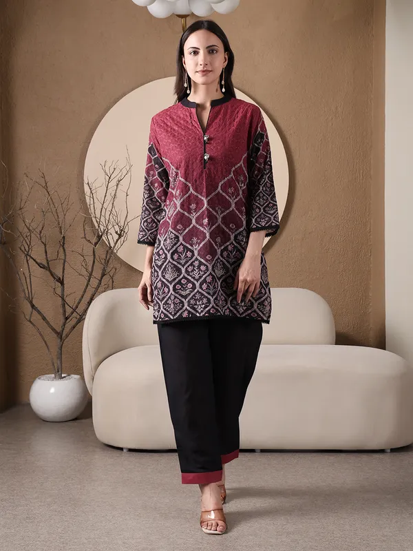 Maroon_Printed_Chikan_Co-ord_Set