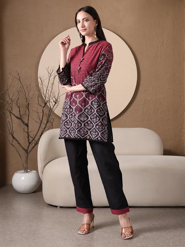 Maroon_Printed_Chikan_Co-ord_Set
