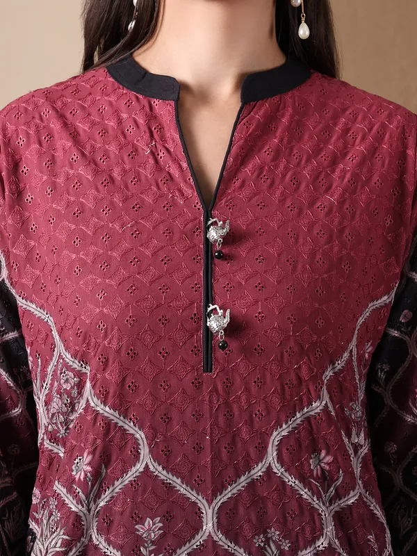 Maroon_Printed_Chikan_Co-ord_Set