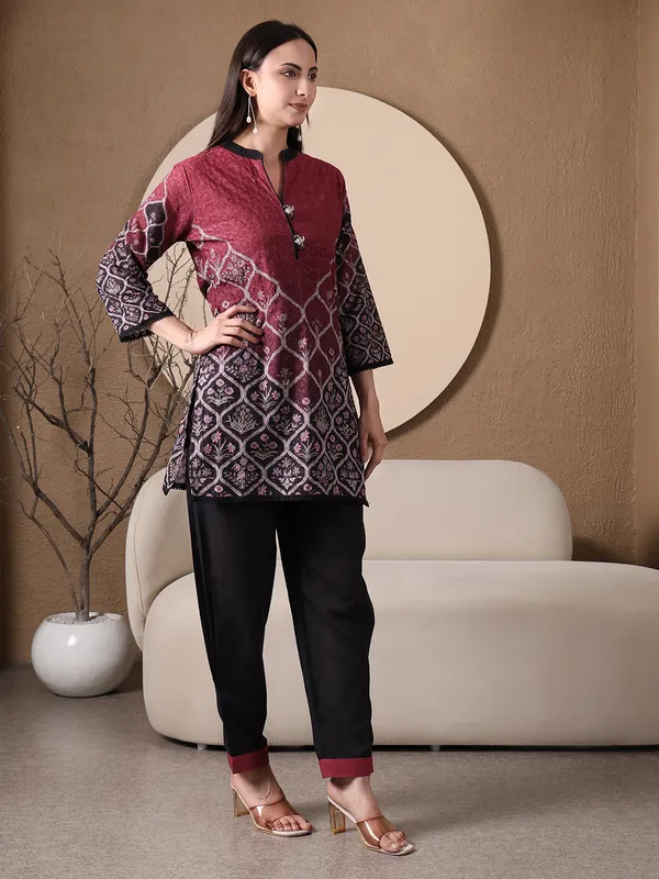 Maroon_Printed_Chikan_Co-ord_Set