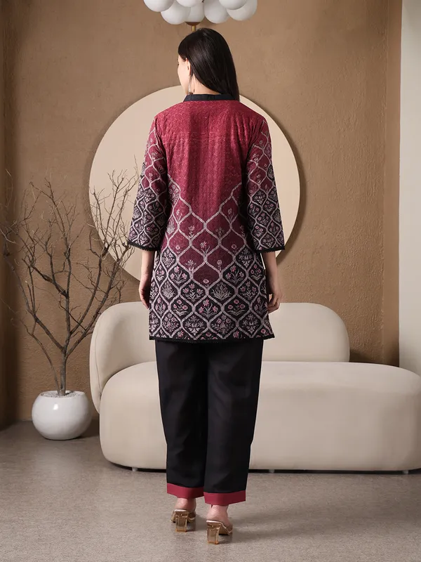 Maroon_Printed_Chikan_Co-ord_Set