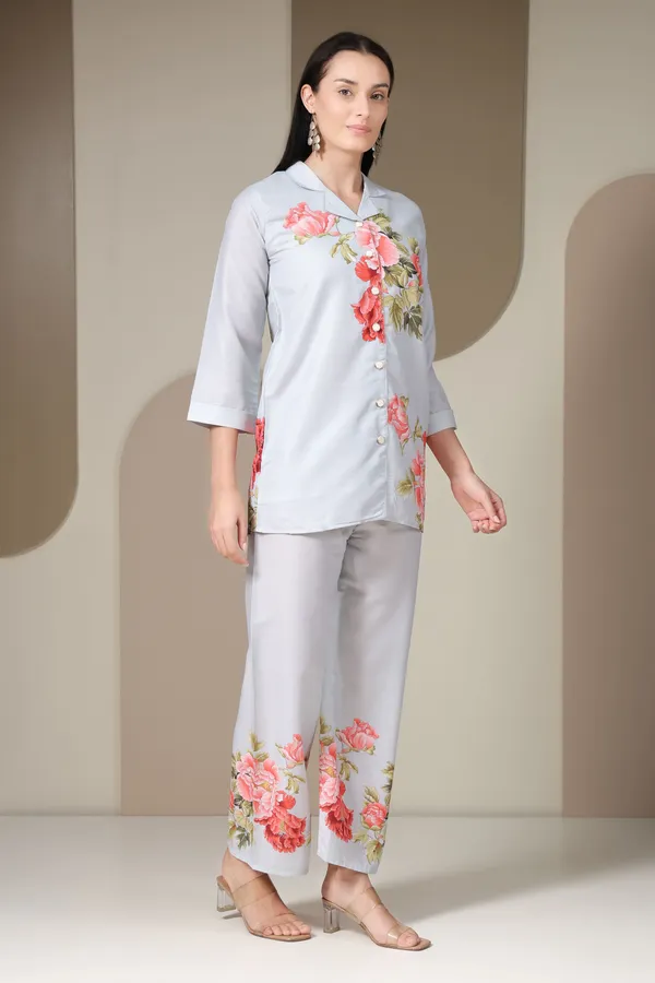 Women's_Off-White_Floral_Print_Collared_Shirt_Set