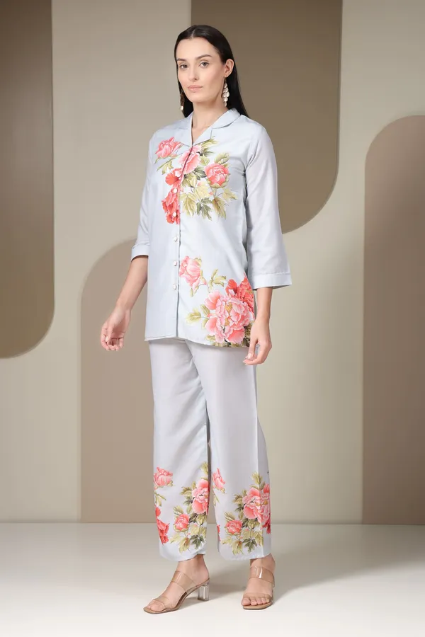 Women's_Off-White_Floral_Print_Collared_Shirt_Set