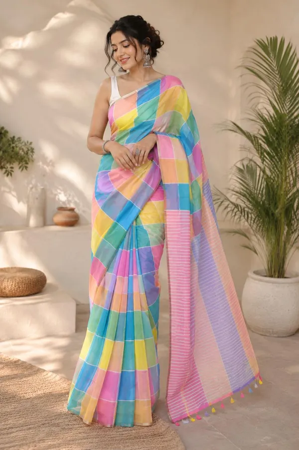 Multicolor_Linen_Saree