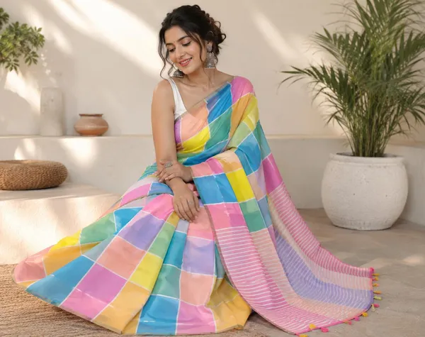 Multicolor_Linen_Saree