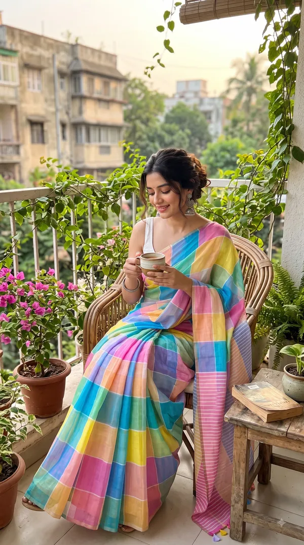 Multicolor_Linen_Saree
