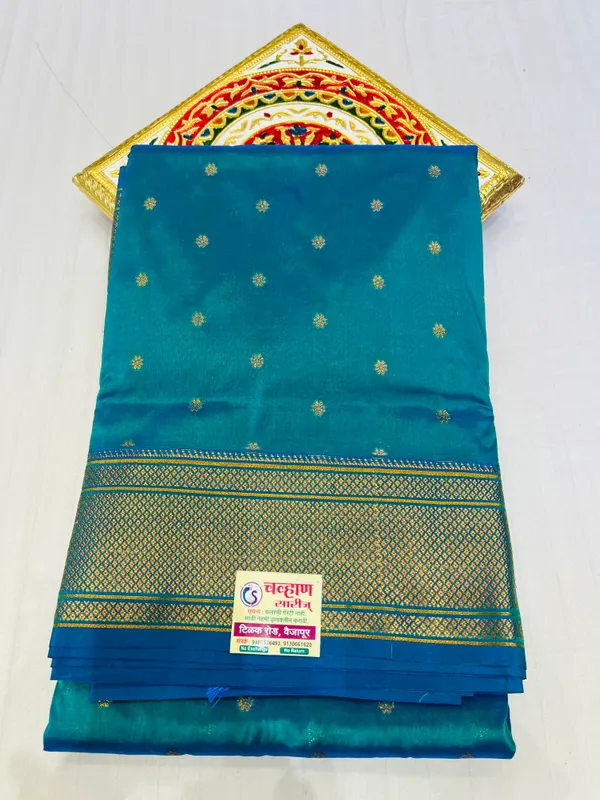 Kalanjali_Rama_Blue_Paithani_Silk_Saree_–_Golden_Buti_Design