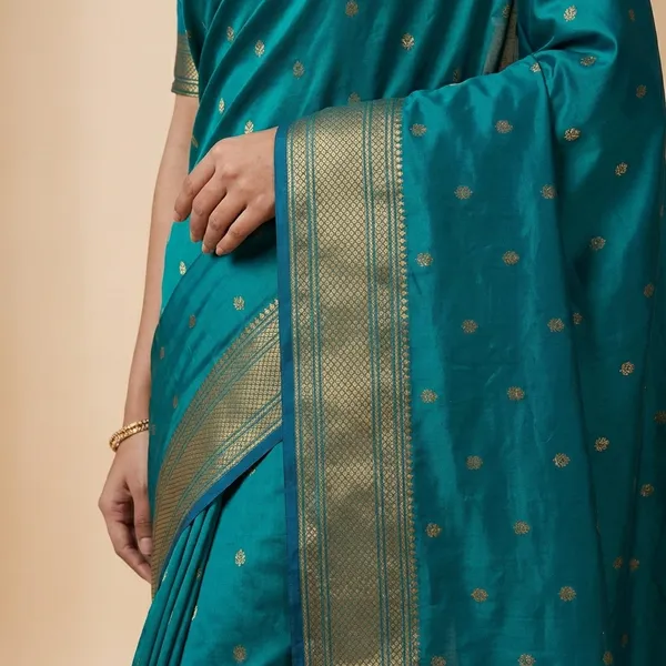 Kalanjali_Rama_Blue_Paithani_Silk_Saree_–_Golden_Buti_Design