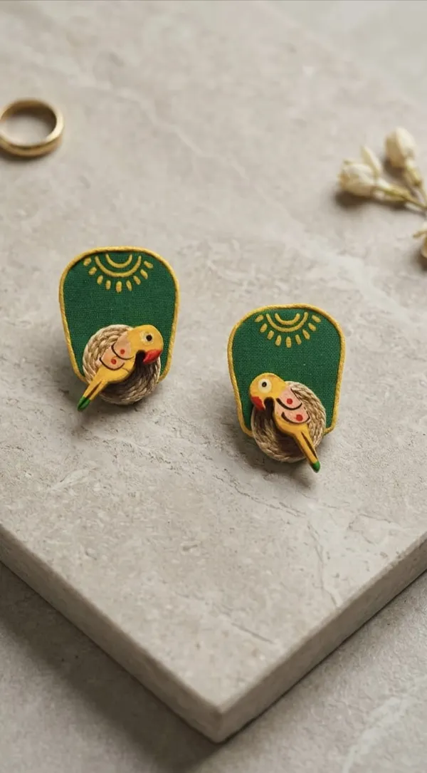 Green_Enamel_Parrot_Earrings_With_Gold_Detailing