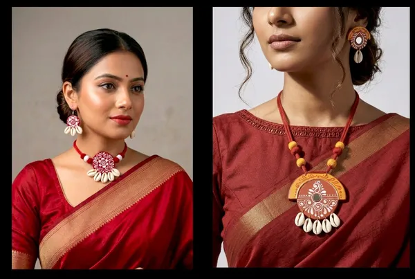 Handcrafted_Terracotta_Jewelry_Set_With_Cowrie_Shell_Pendant_(Pack_Of_2)
