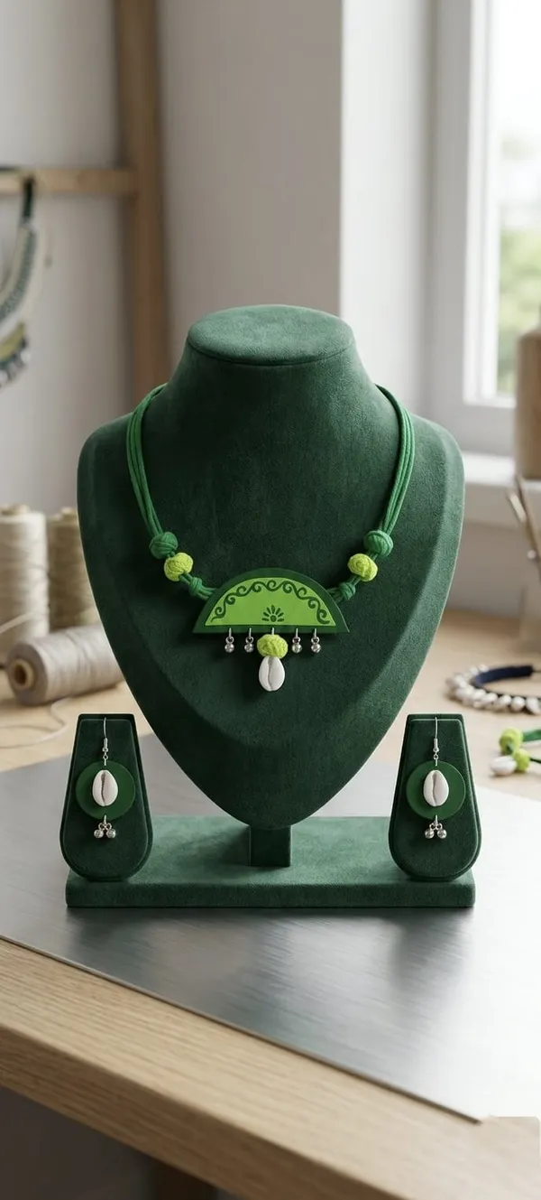 Green_Handcrafted_Necklace_And_Earrings_Set_With_Traditional_Pendant