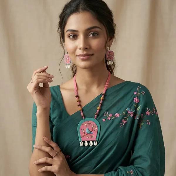Handcrafted_Terracotta_Peacock_Necklace_Set_With_Earrings_-_Pink_And_Green_Ethnic_Jewelry