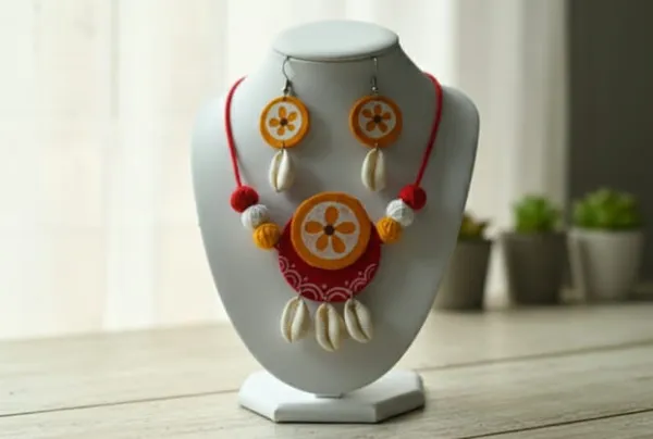 Handcrafted_Terracotta_Tribal_Necklace_And_Earring_Set_With_Cowrie_Shell_Accents