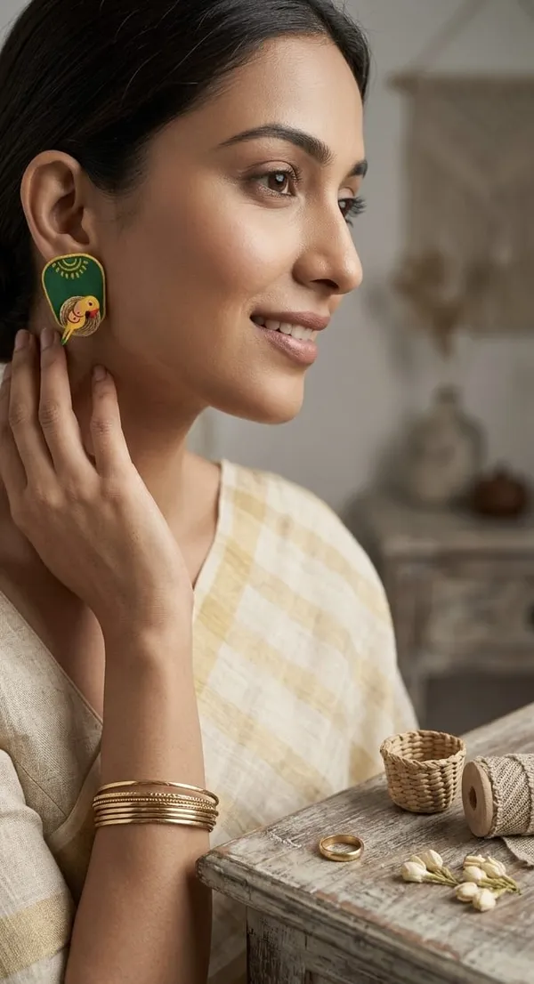 Green_Enamel_Parrot_Earrings_With_Gold_Detailing