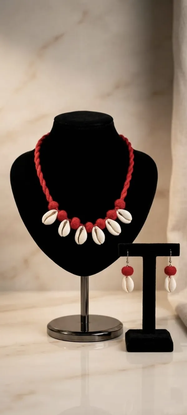 Red_And_White_Cowrie_Shell_Necklace_And_Earring_Set