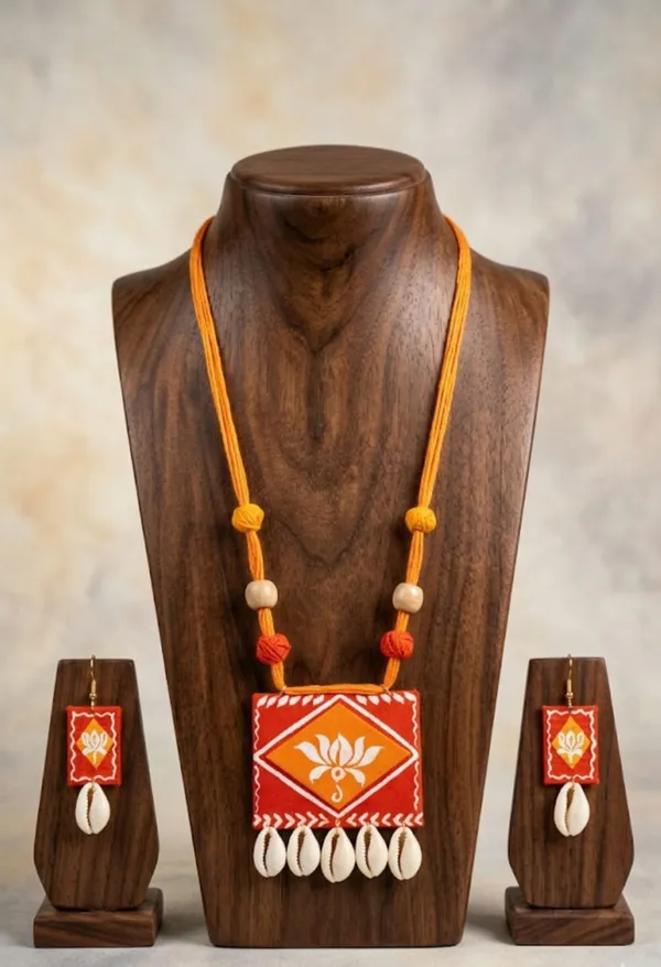 Traditional_Orange_&_Red_Lotus_Motif_Terracotta_Jewelry_Set_With_Earrings_And_Necklace