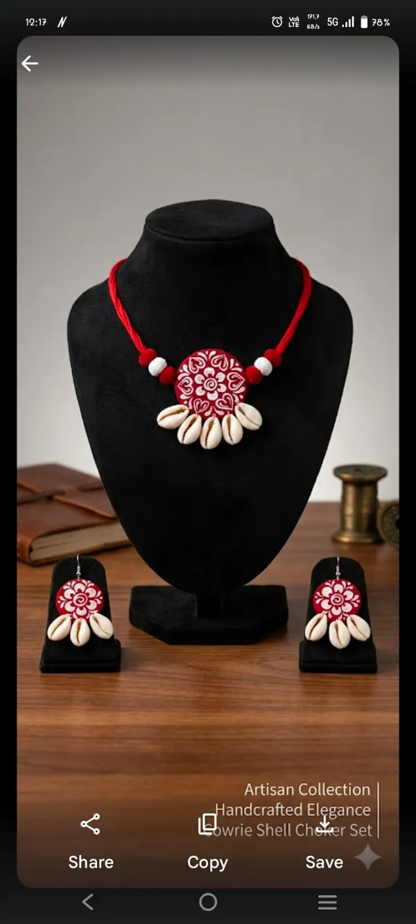 Artisan_Collection_Handcrafted_Red_Cowrie_Shell_Choker_Necklace_And_Earrings_Set